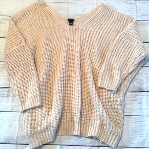 Rue21 NWOT* Chunky Knit Cream Beige Drop Shoulder V-neck Oversized Sweater- L/XL
